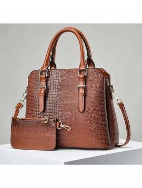 2 in 1 Faux Leather Satchel Bag 